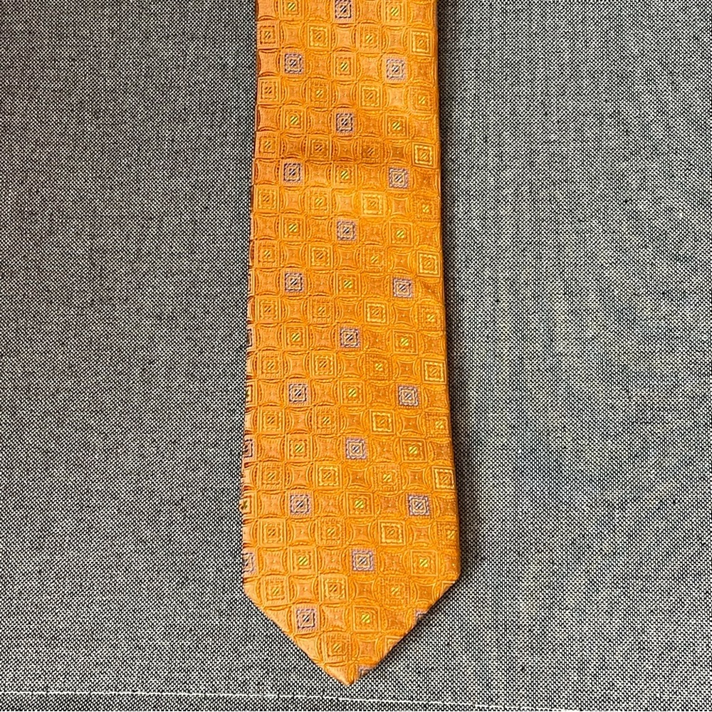 Robert Talbott Silk Tie Orange Geometric Squares USA